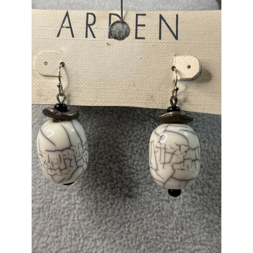 #3.  Arden White Black Crackle Glazed Ceramic Bead Drop Dangle Earrings